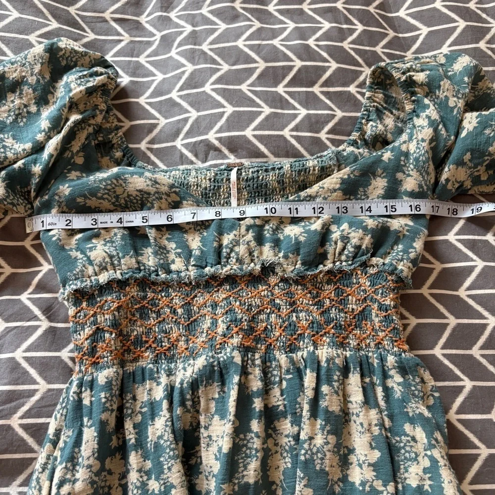 Free people Ellie Floral Print Gauze Dress in Soft Seafoam Womens Sz Small